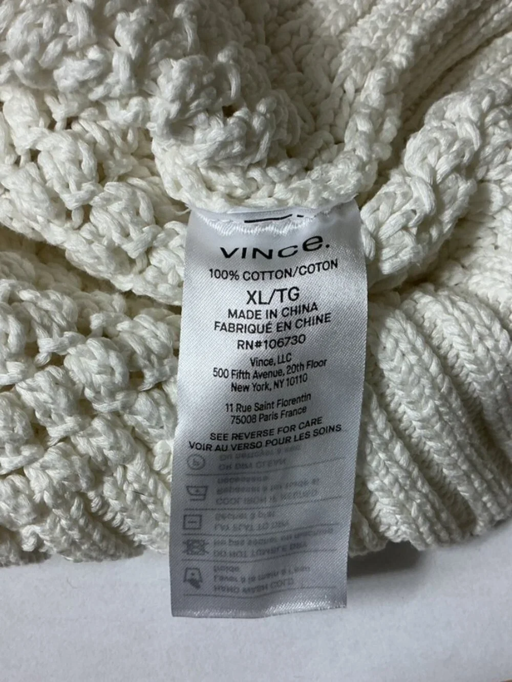 Vince Men's White Cotton Open Knit Long Sleeve Crew Neck Sweater XL